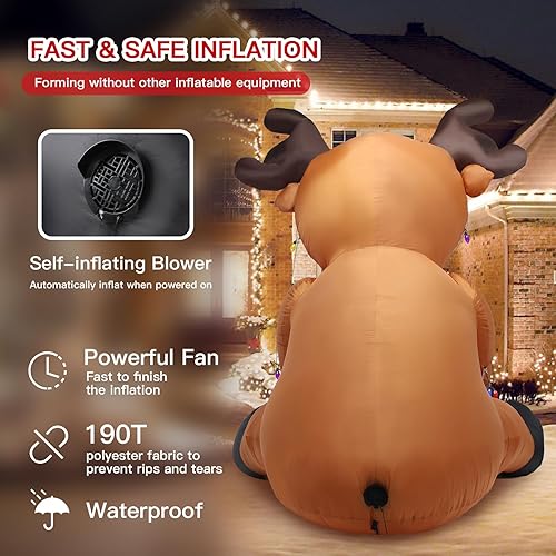 Miniatura 5 de Decoraciones inflables de Navidad de 8 pies para exteriores, cadena de luces gigantes, renos, decoración de patio con caja de regalo roja, 26 luces