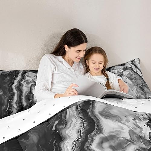 Miniatura 2 de Manfei Modern Marble Comforter Set Twin Size, Black Grey Marbling Bedding Set 2pcs, Abstract Stone Texture Down Comforter for All Season, Kids Boys