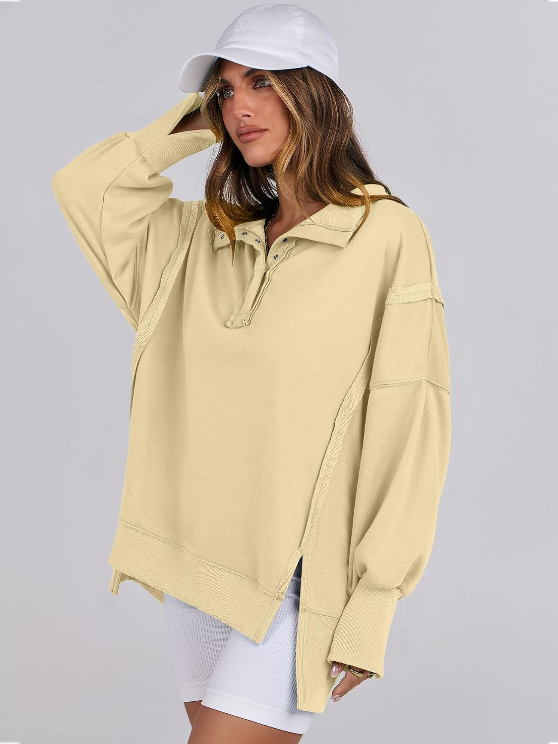 ANRABESS Sweatshirt for Women Oversized Casual Fall Henley Pullover Top image 4