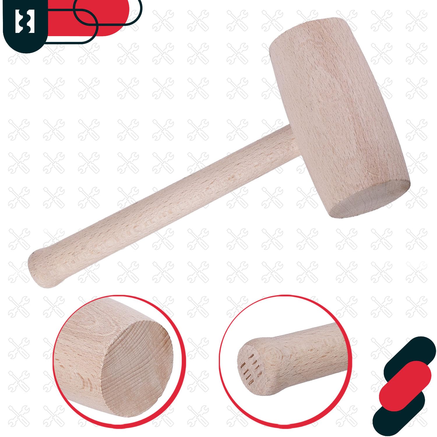 KOTARBAU® Martillo de Madera, Ø 65 mm, Mazo de Madera de Haya, Maza Redonda para Trabajos de Corte, desbaste y Tallado de Madera, Uso en carpintería
