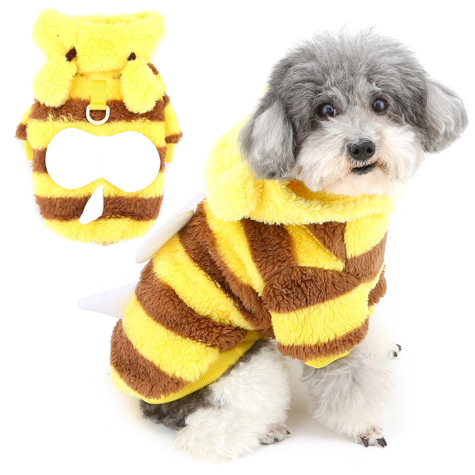 Zunea Cute Bee Pattern Dog Hoodie for Small Dogs Soft Warm Fleece Sweater Jumpers with Hood Winter Puppy Coats with D-Ring Stylish Striped Vest Jumper Cold Weather Chihuahua Clothes Pet Apparel S