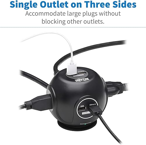 Miniatura 36 de Tripp Lite TLP66USB - Torre protectora de sobretensiones con puertos USB, 1200 julios, 5 tomas, 3 puertos USB, cable de extensión trenzado