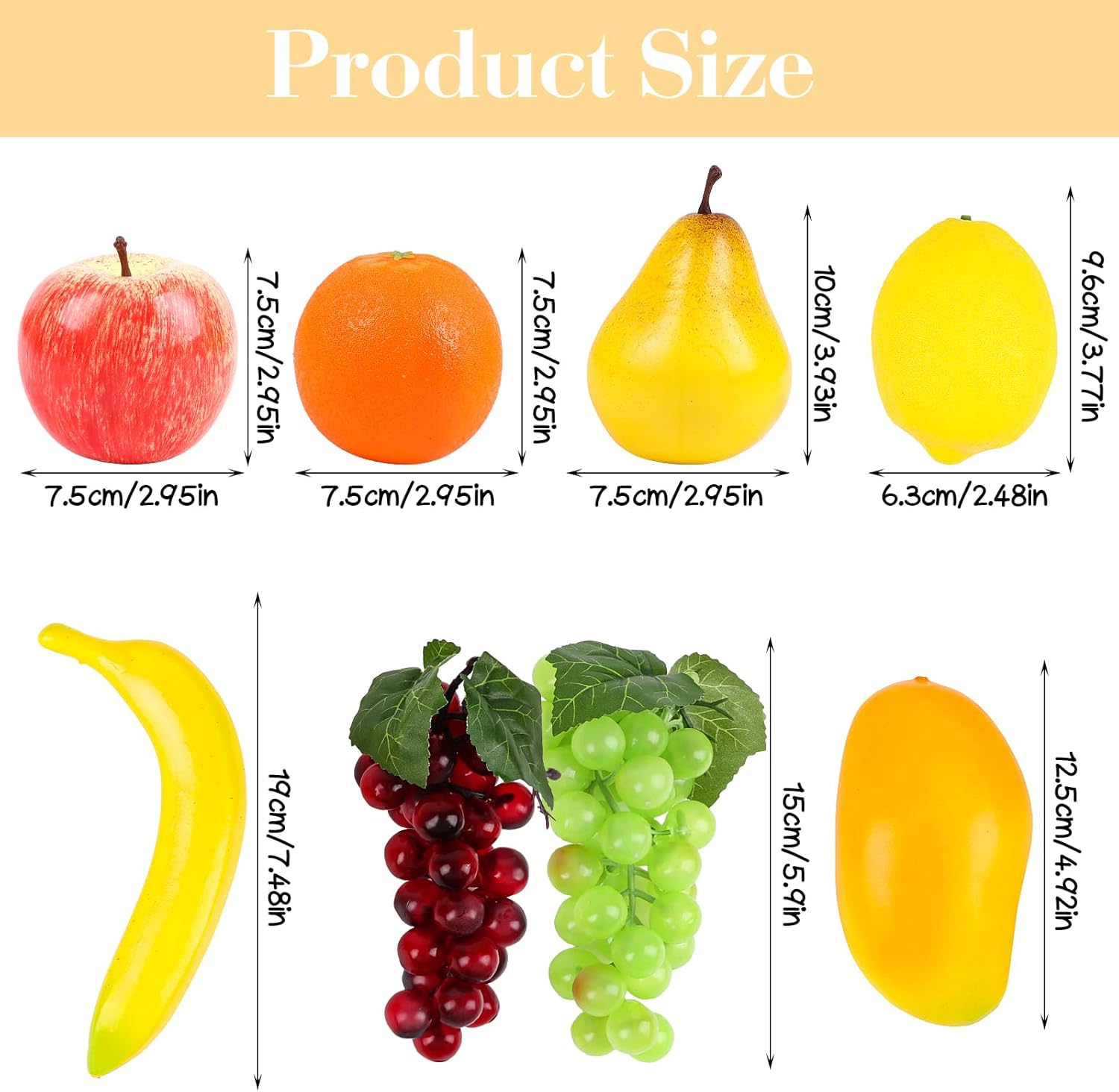 STEFORD 24Pcs Fake Fruit Pack, Artificial Fruit for Home Decor Realistic Fake Mixture Fruits Set Table Centrepieces Party Chirstmas Decoration Home Kitchen Lifelike Faux Fruits Modle Apple Bananas