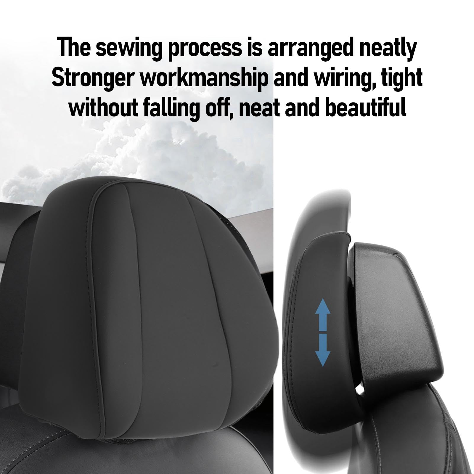Fockety Appui tête de voiture, Appui nuque confortable en mousse à mémoire de forme pour siège passager Tige en cuir PU pour siège de voiture Remplacement pour siège de véhicule