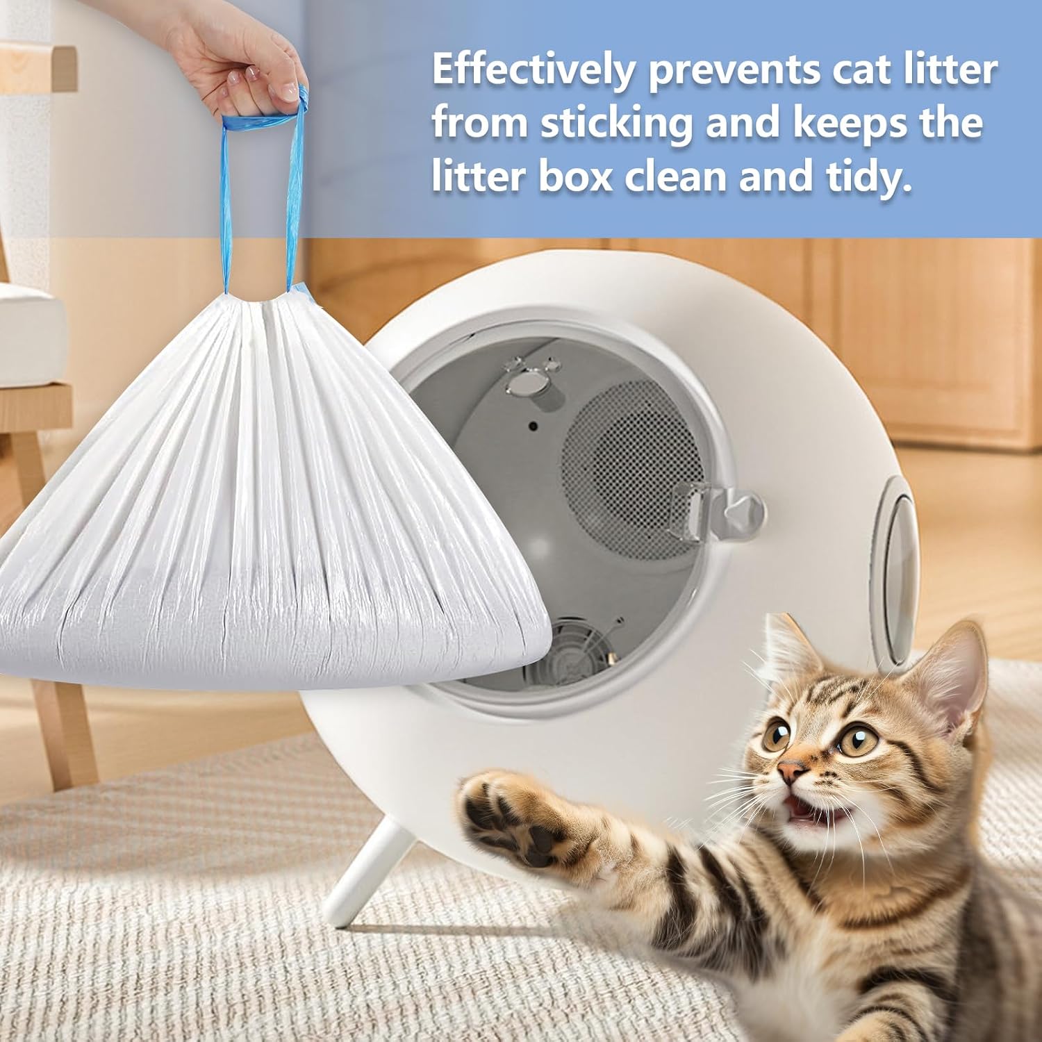 120 Count 26"x11.8" Cat Litter Box Liners Compatible with Fsitego & Fumoi Self-Cleaning Litter Boxes, Heavy Duty Automatic Cat Litter Box Bags with Drawstring, 3-4 Gallons of Capacity