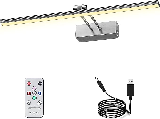 RAIFOOLLY Picture Light, 16" Metal Rechargeable Picture Lights for