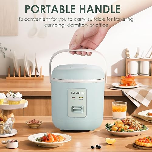 Miniatura 5 de Arrocera pequeña, 1.2L Mini arrocera con vaporizador de 4 tazas sin cocinar para arroz, granos, avena, verduras, calentador automático y fácil de