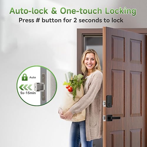 Miniatura 4 de Harfo Cerraduras de puerta inteligentes con huellas dactilares con asas, control de aplicación, juego de cerradura de puerta delantera sin llave,