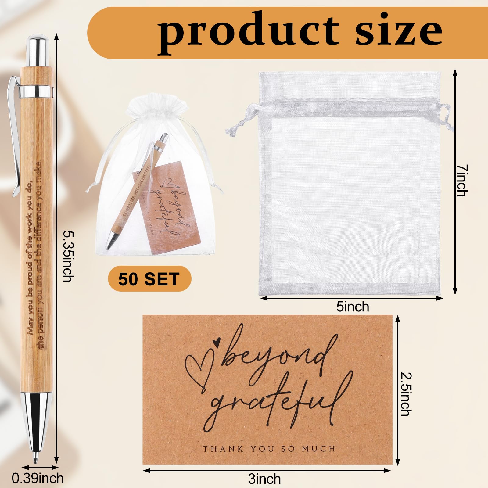 160Pcs Inspirational Ballpoint Pen Employee Appreciation Gifts Thank You Gift Bamboo Pens Motivational Quotes Pen with Organza Bags Thank You Cards Encouraging Pen for Teacher Colleague Nurse Students - Image 2