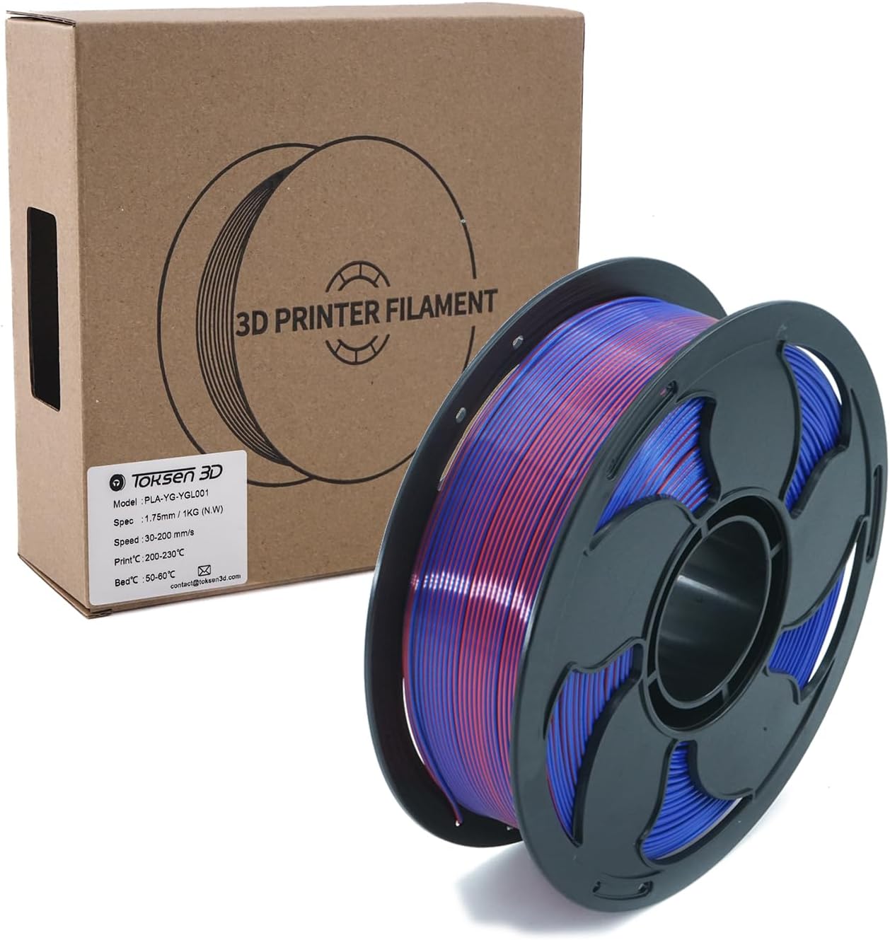 1.75mm PLA Filament Silk Dual Bi Color Blue Red, Coextrusion 3D Printer Filament with Shiny Silk Rainbow Color, 1kg (2.2lbs) Spool Neatly Wound Smooth Color Transition 3D Printing Filament