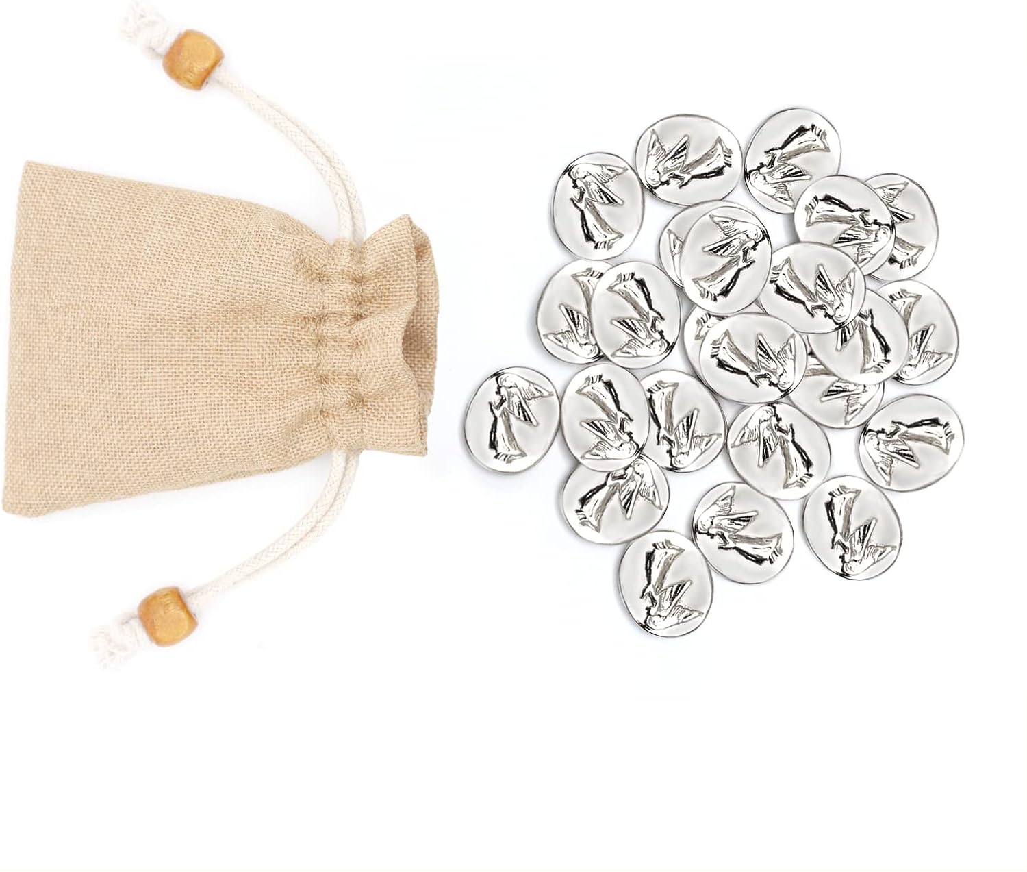 20 Pcs Spirit Guardian Angel Token - 2 Sided Good Luck Pocket Coin Lucky Coins - Handcrafted Silver Metal Tokens Worry Angel Coins Christian Gifts for Family Friends (Gold)