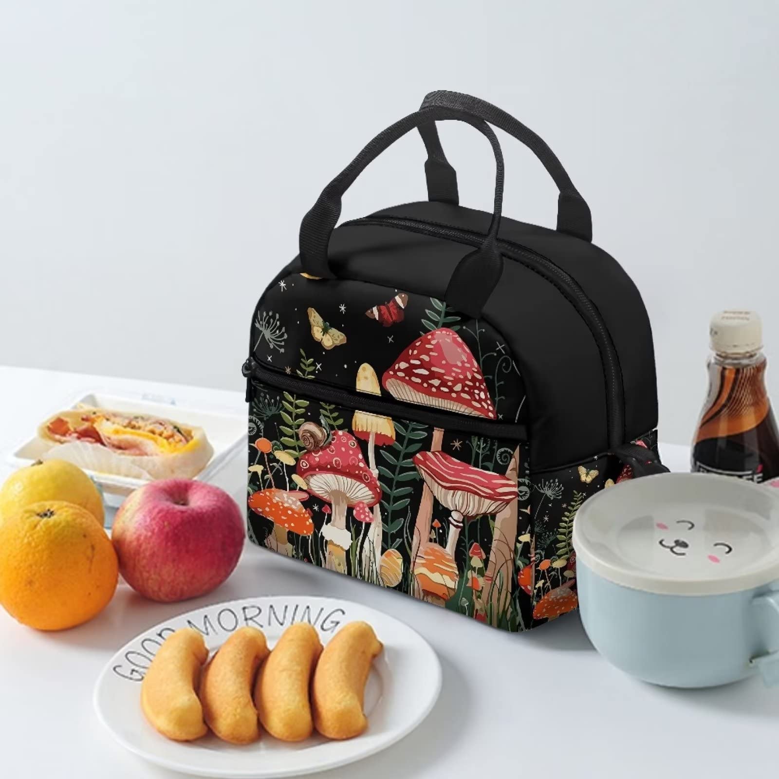 HELLHERO Mushroom Lunch Bag for Kids Girls Insulated Tote Bags Cooler Lunchbox Snacks Containers Butterfly Lunch Boxes Meal Prep Storage Pouch for Women Work Office Travel Outdoor - Image 3