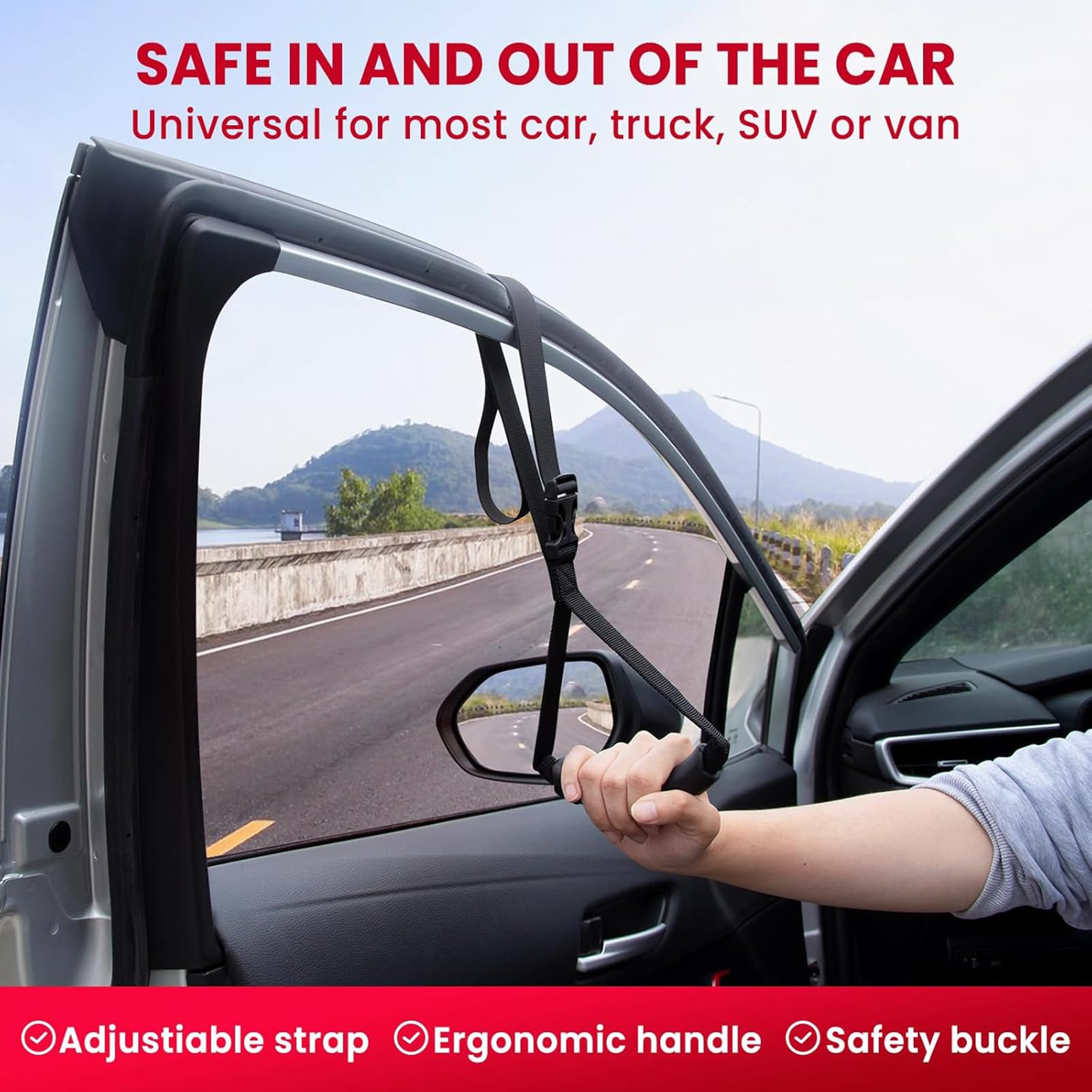 Maniglia Assistenza Per Auto SYMYNELEC - Supporto Per Anziani E Disabili, Multifunzione Con Taglia-cinture E Frangivetro - Foto 6