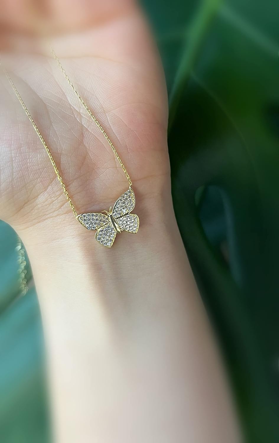 Diamond Butterfly Necklace - MONARCH Butterfly Pendant, 18K Gold Plated with Diamond Cubic Zirconia. Elegant Dainty Silver Jewelry Gift for Women