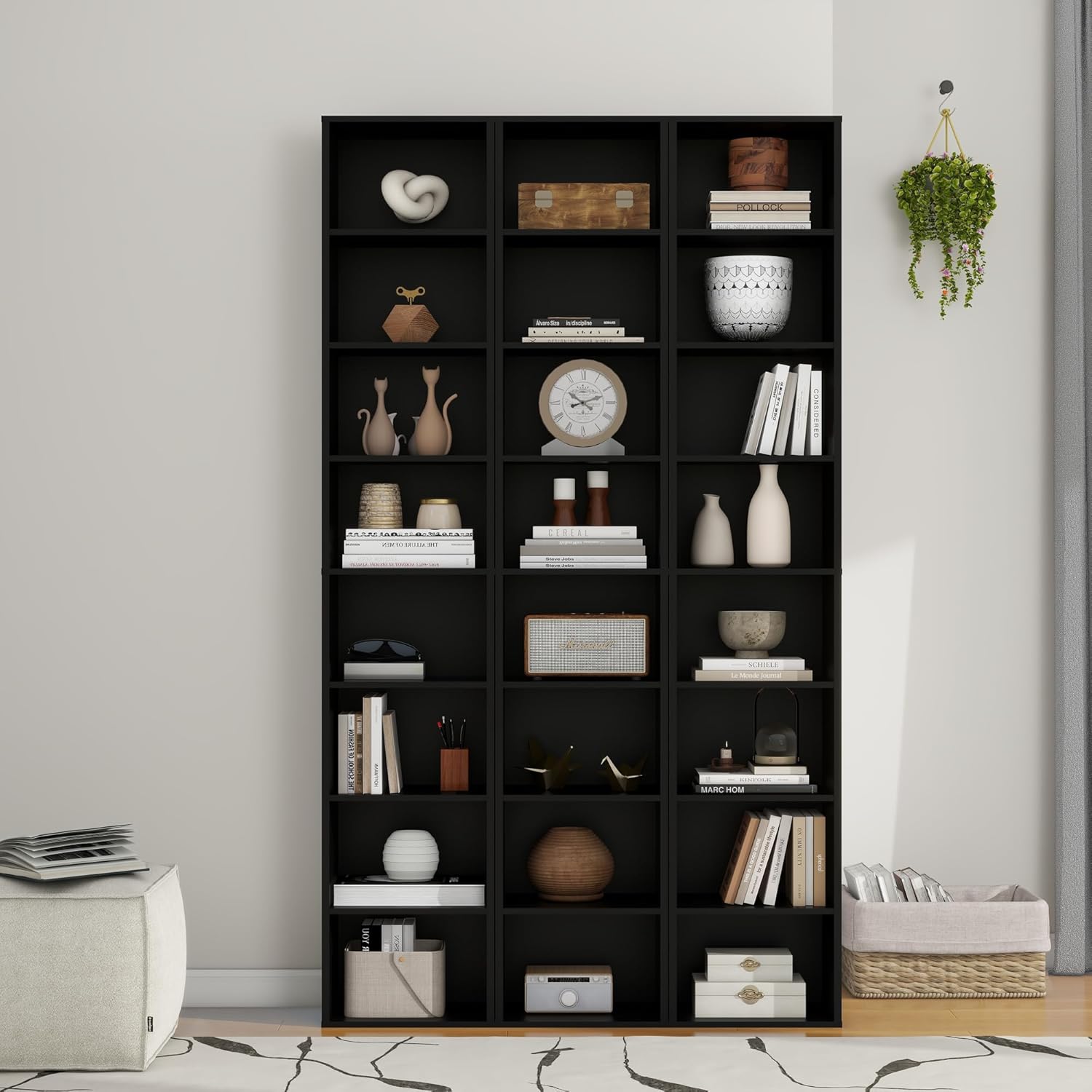 Panana 8 Tier Storage Shelf Bookcase, Slim Organizer Shelves Cabinet Tall Narrow Media Tower Rack Display Bookshelf for Home Office (Black)