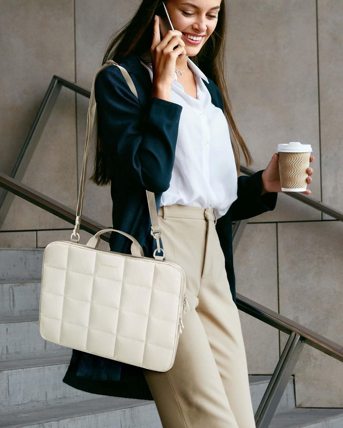 BAGSMART 15-16 inch Laptop Case Sleeve with Strap, Fluffy Padded Laptop Bag with Handle, MacBook Case Sleeve Compatible with MacBook Air/Pro 15.6 inch, Laptop Cover Fitted with Dell, HP, Lenovo With Strap Beige 15-16 inch image 7 of 7 B0CJ8X9QVV