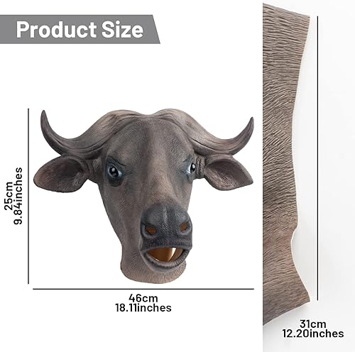 Miniatura 7 de PartyHop Máscara de búfalo con cabeza de animal de látex de cabeza completa, máscaras realistas para Halloween, carnaval, fiesta de disfraces
