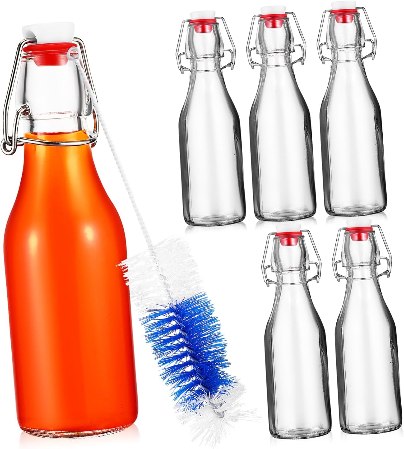 PRETYZOOM Glass Bottle Brush Set 6pcs Airtight Buckle Lid Brush for Swing Top Bottles Ideal for Beer Juice More