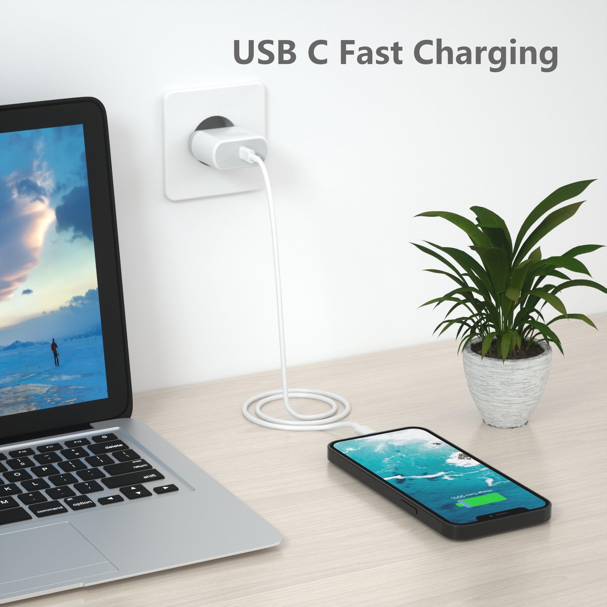 Chargeur Rapide 25W USB C Ecowaare pour iPhone 14 13 12 11 X SE 8 7 6 iPad avec Câble 2M