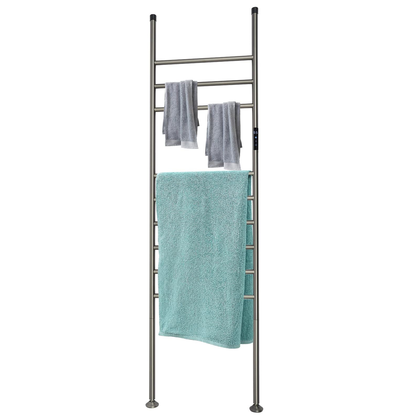 Handtuchheizkörper Elektrisch,Freistehende Handtuchleiter mit Timer 1-24H, 45-70°C, 180W Bodenstehender Badheizkörper, Stehend Handtuchtrockner Handtuchwärmer, 9 Querbalken (Grau)