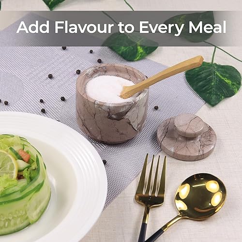 Miniatura 3 de Sal de mármol de 3 x 3 pulgadas con tapa de 3.5 onzas, olla de hierbas y cuenco de dulces para encimera de cocina moderna, recipiente decorativo