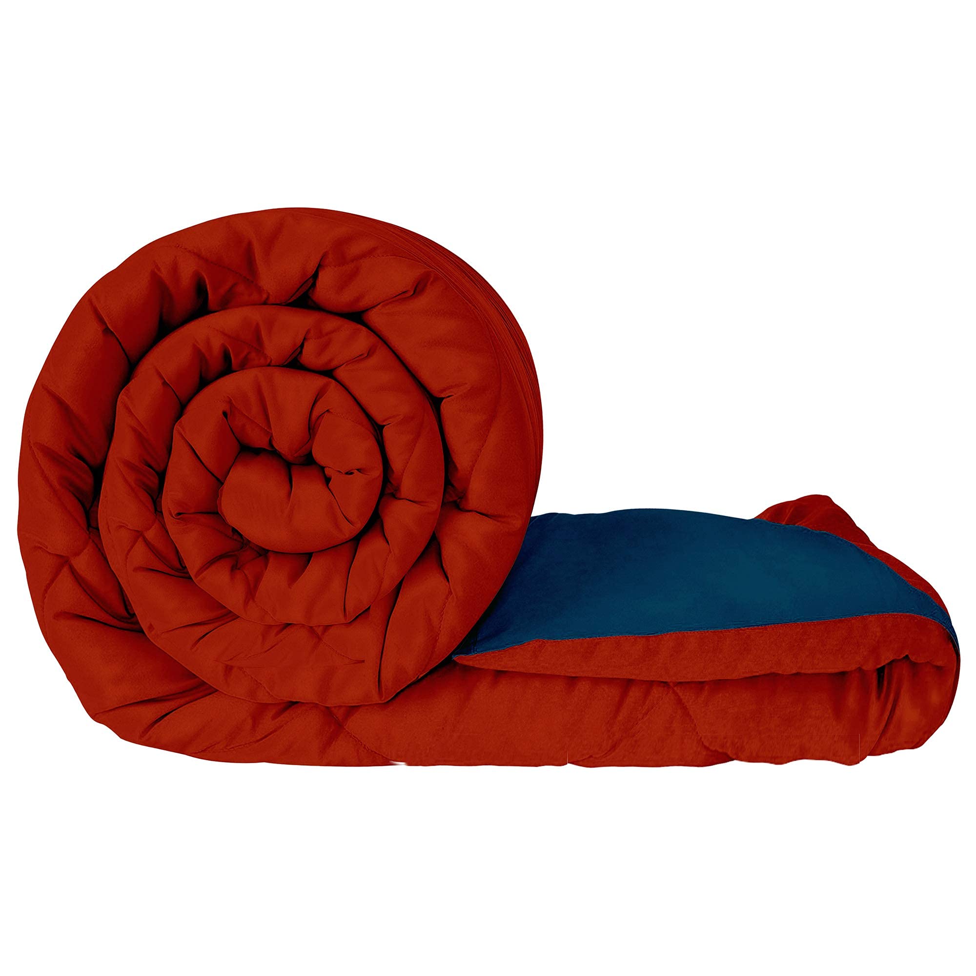 Story@Home Microfibre Soft Plain Quilted Single and Double Bed Comforter (Navy and Red, Double)