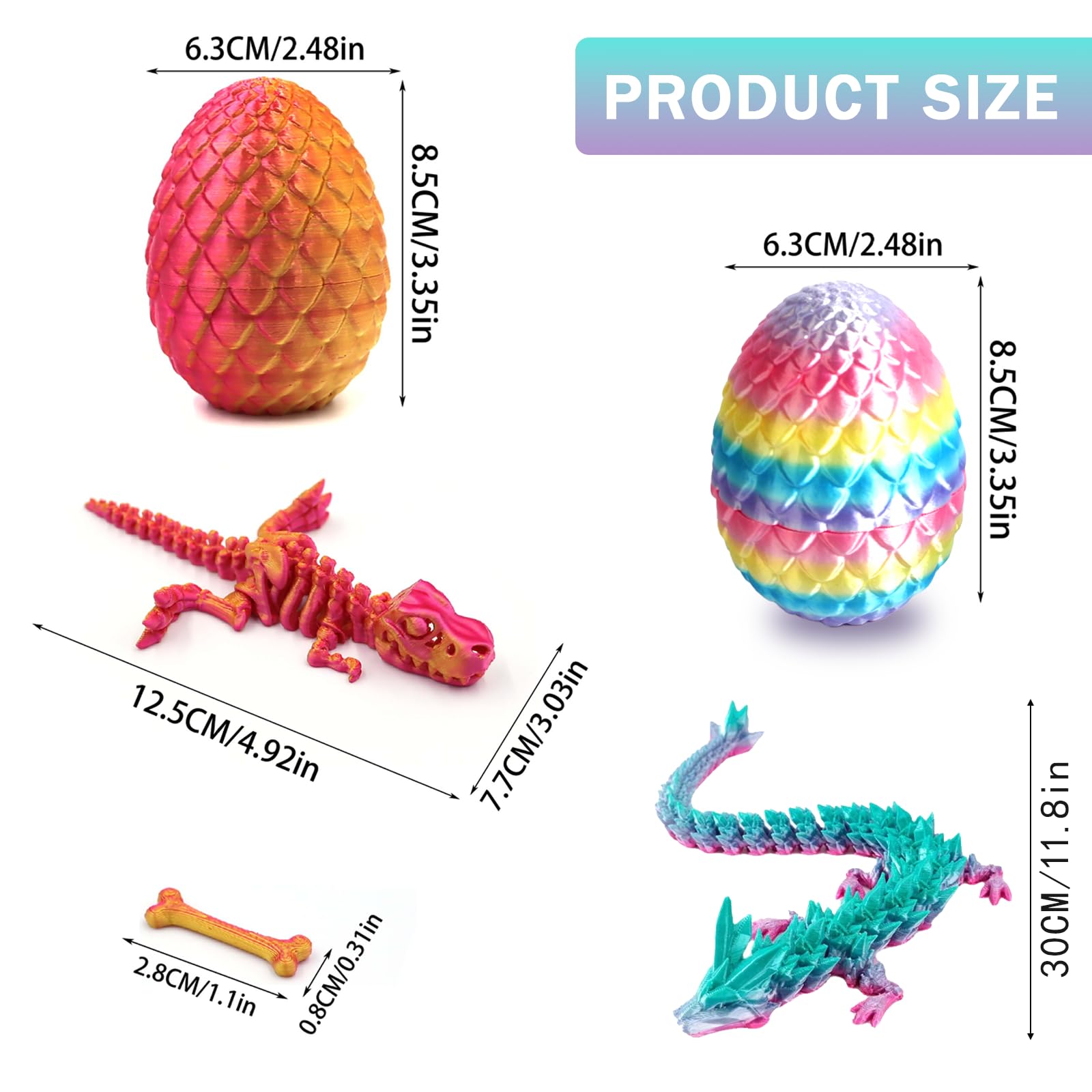AYNKH 2PCS 3D Printed Dragon Egg,Dragons Toy,Dinosaur Eggs,Mystery Articulated Crystal Dragon Egg Fidget Toys - Image 2
