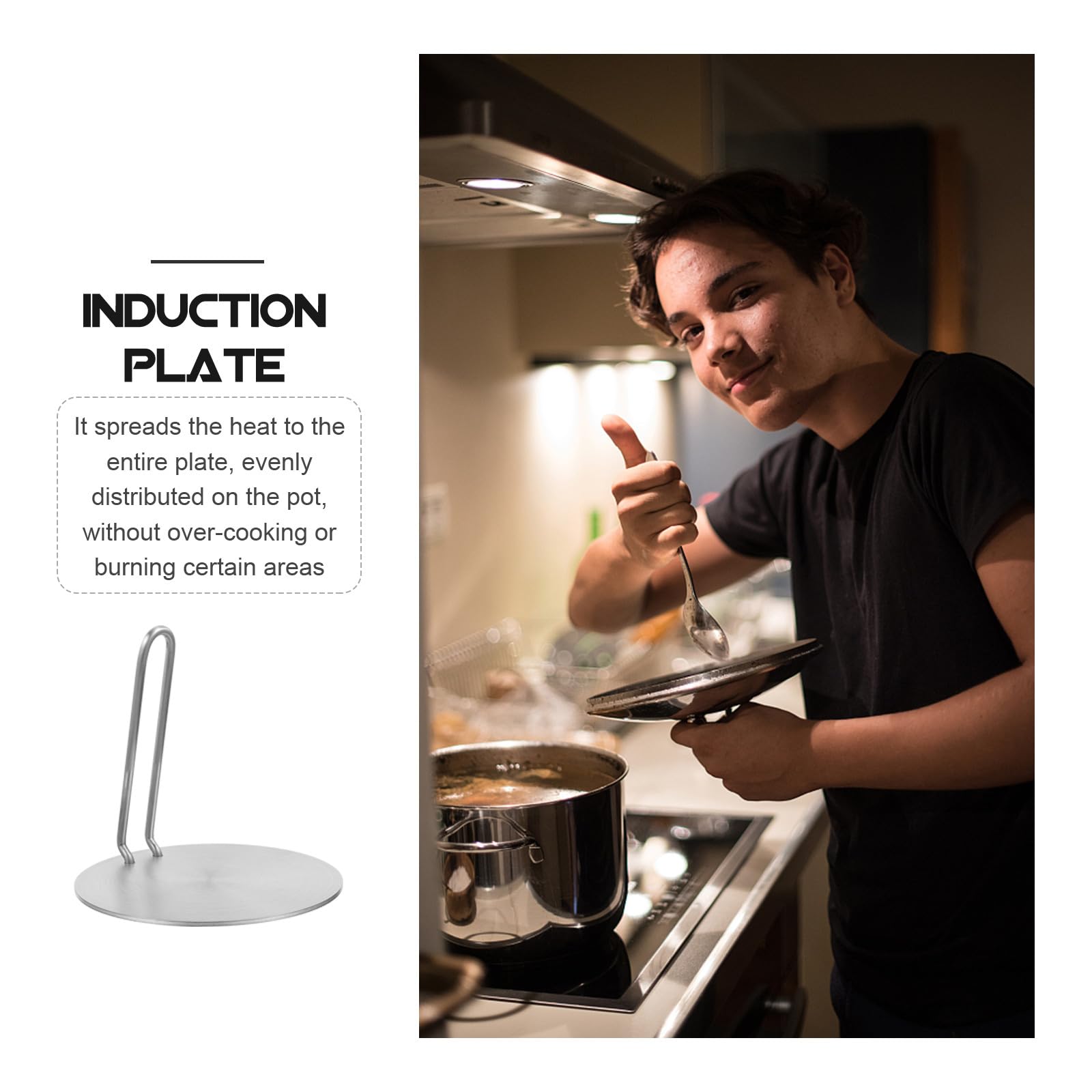 Tofficu Difusor de Calor para Estufa de Inducción, Placa de Conducción de Calor de Acero Inoxidable con Mango Desmontable, Adaptador Redondo para Cocinas Eléctricas Gas, Herramienta