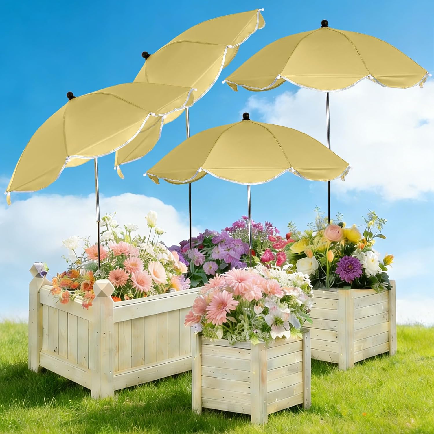4 Pack Plant Umbrellas for Outdoor Plants 25" Larger Garden Umbrella Sun Shade with Adjustable Angle 40" Higher Sun Protection Cover Shade for Plants, Potted Flower,Garden Bed