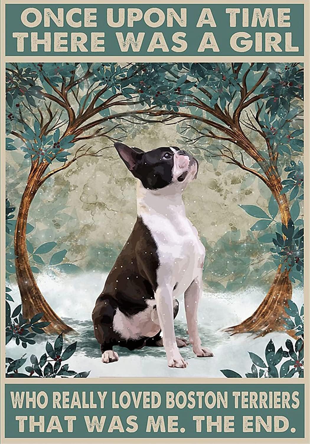 kisoyo Funny Dog Metal Sign Boston Terrier There was A Girl Who Really Loved Boston Terrier Rustic Decor Retro Sign Home Kitchen Bar Cafe Club Cave Wall Decor Vintage Tin Sign 8x12 Inch