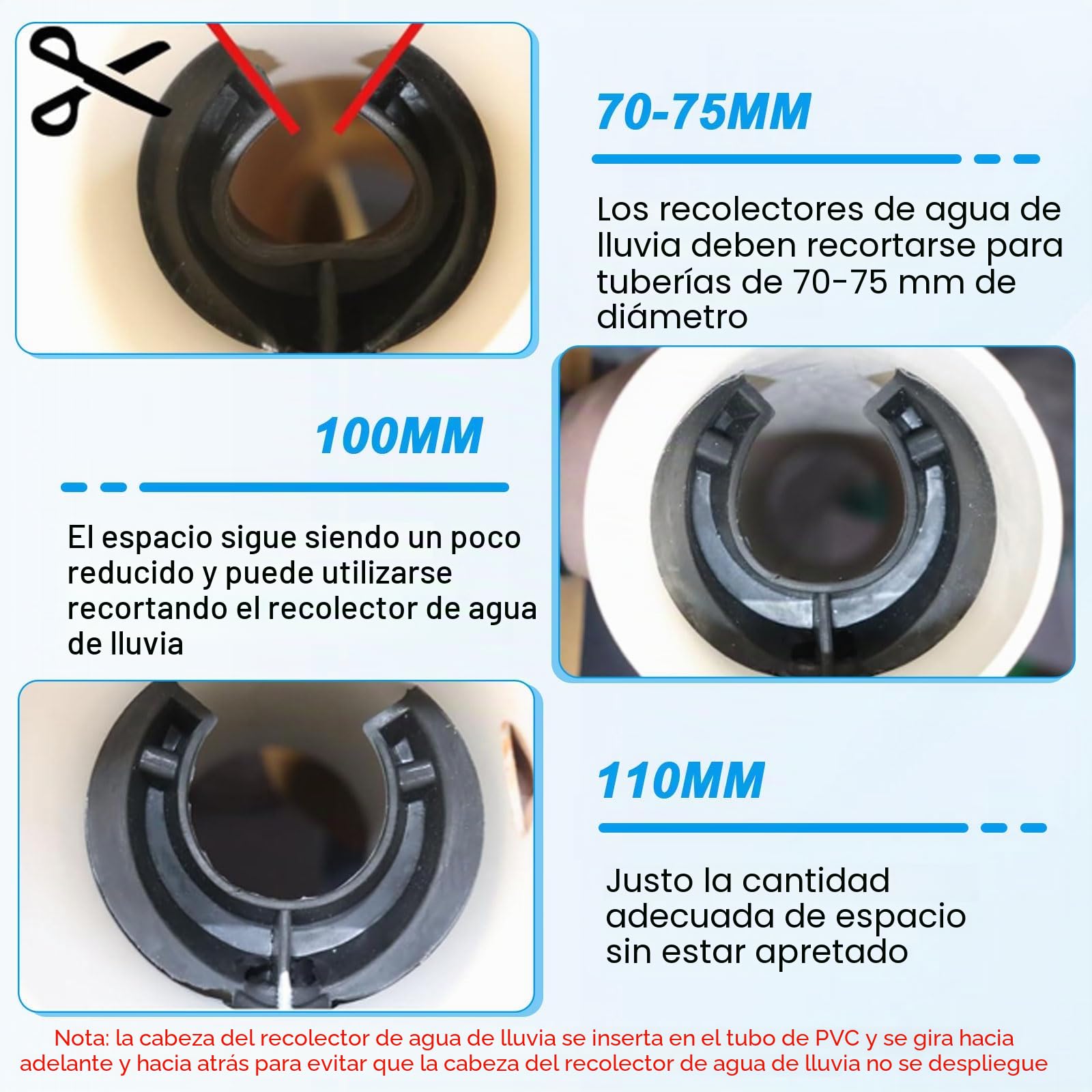 Juego de colector de lluvia, para bajante de 70 – 110 mm, colector de agua de lluvia con accesorios de montaje, incluye manguera de 1 m, filtro de bajada, conector de barril de lluvia,