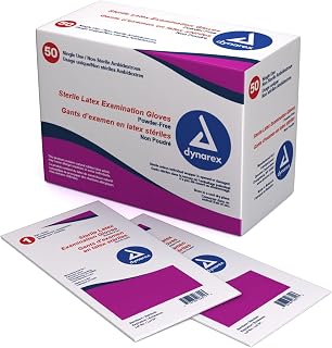 Dynarex Sterile Disposable Latex Exam Gloves, Powder-Free, Sterilely Packaged in Pairs, Professional Medical and Healthcare Use, Veterinary Clinic, Bisque, Small, 1 Box of 50 Pairs of Gloves
