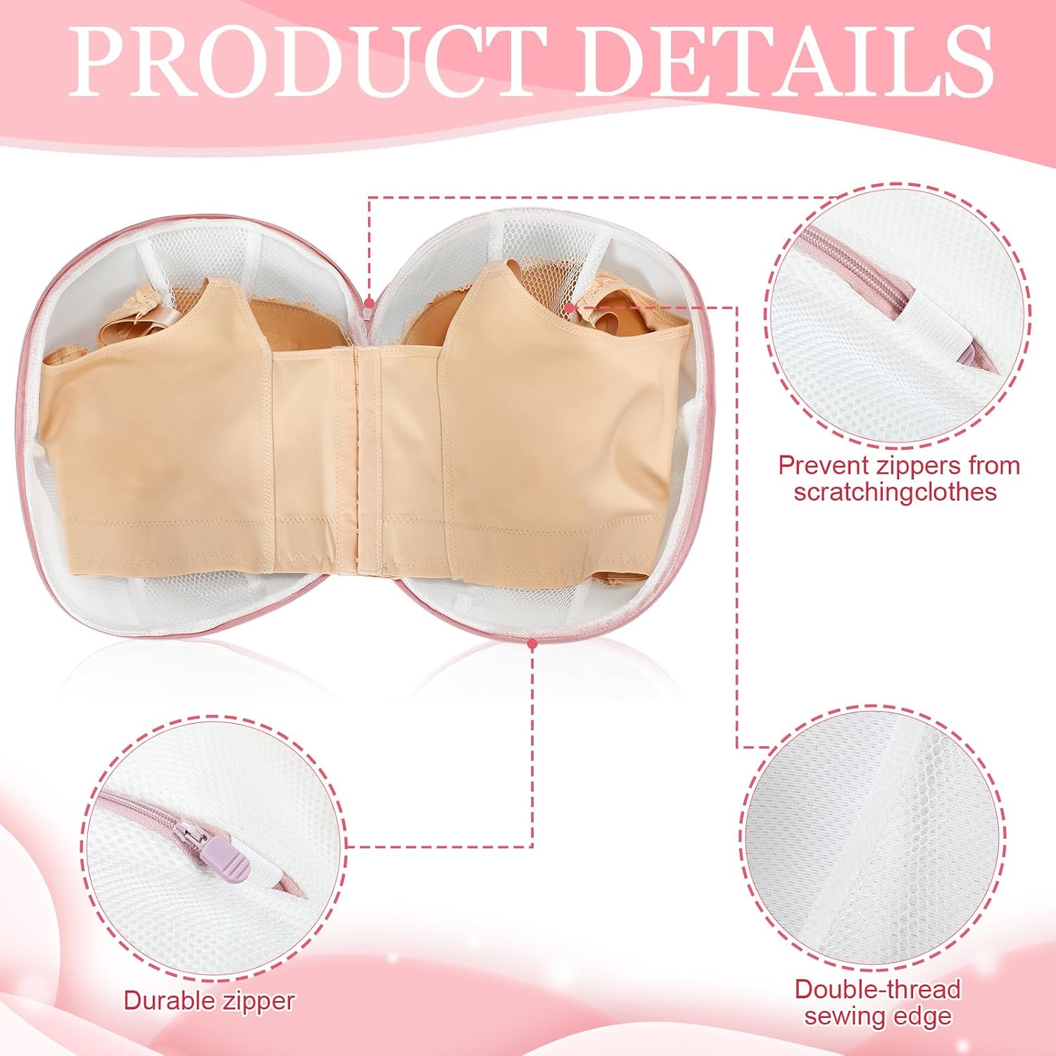 Shappy 6 Pieces Large Bra Washing Bag for Laundry Mesh Wash Lingerie Underwear Brassiere Washing Bags with Zipper for Women Laundry Storage(11.81 Inch, Pink)