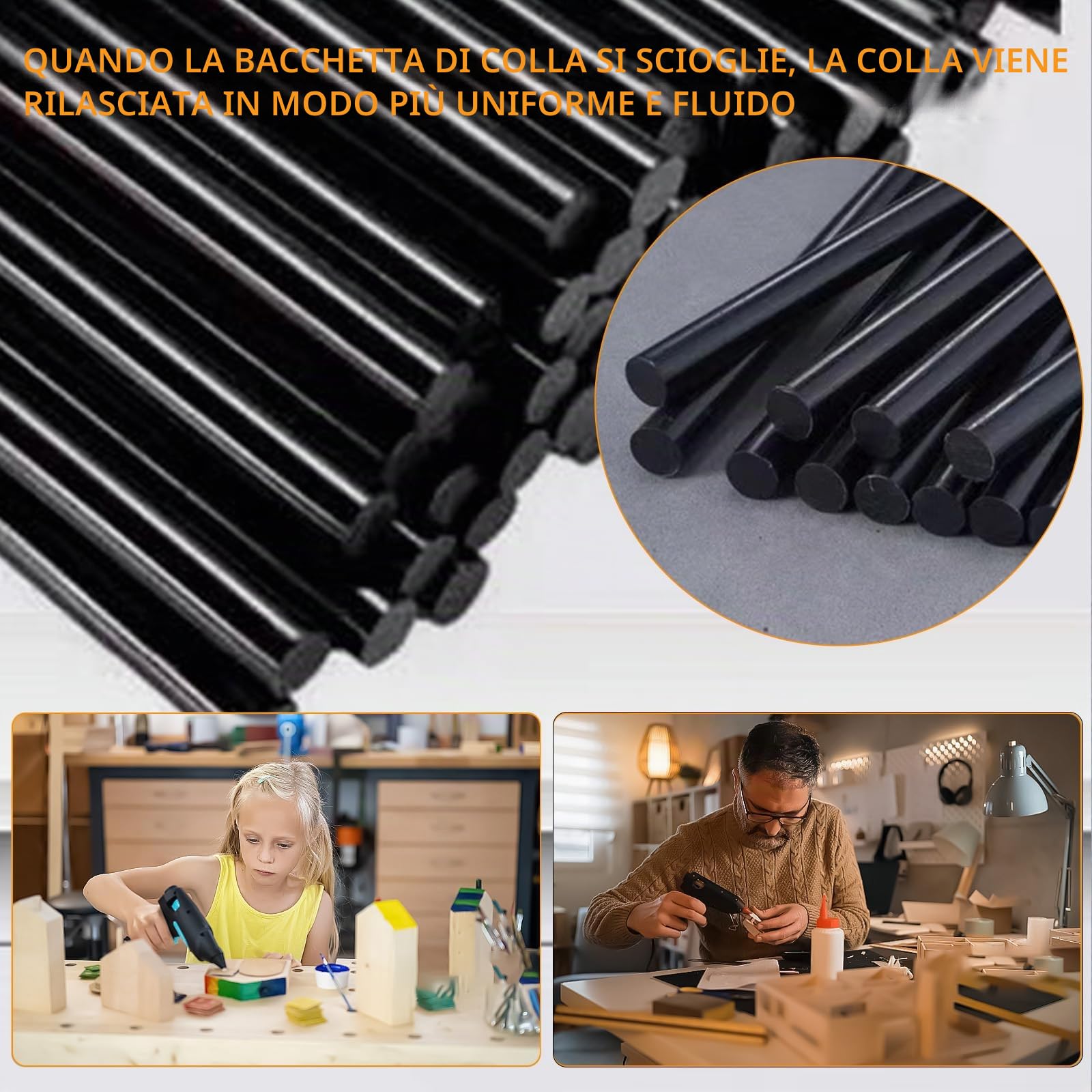40 pezzi stick colla a caldo Ø11x200 mm – Nero, ricarica colla a caldo per pistola, bastoncini per pistola colla a caldo, colla caldo, colla a caldo ricariche