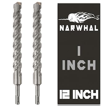 SDS Plus 1 Inch Masonry Drill Bit for Rotary Hammers 12" Length - 2 Pack Carbide Tipped to Easily Drill Through Concrete, Cement, Brick, Block, Stone, and More!