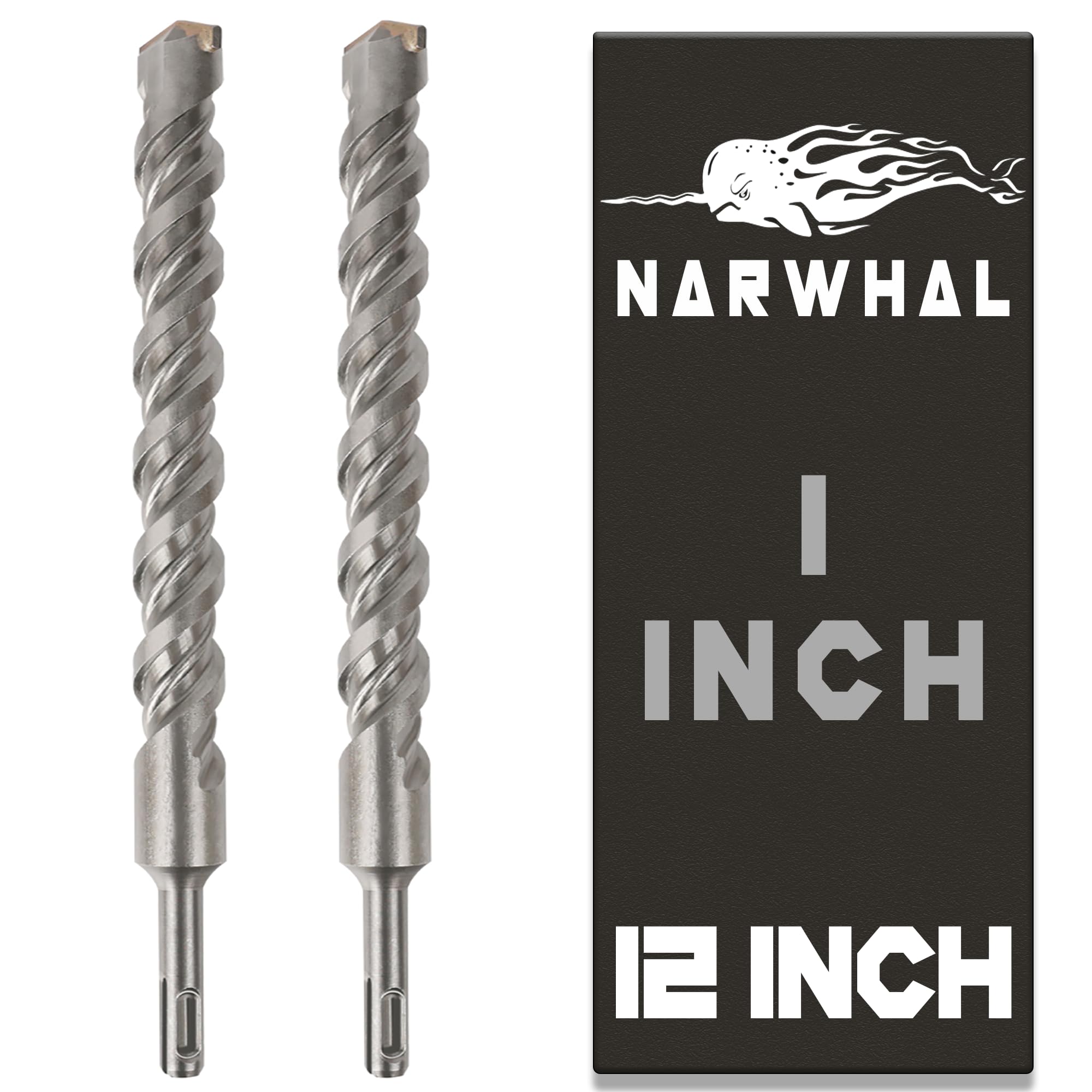 SDS Plus 1 Inch Masonry Drill Bit for Rotary Hammers (12" Length - 2 Pack) Carbide Tipped to Easily Drill Through Concrete, Cement, Brick, Block,