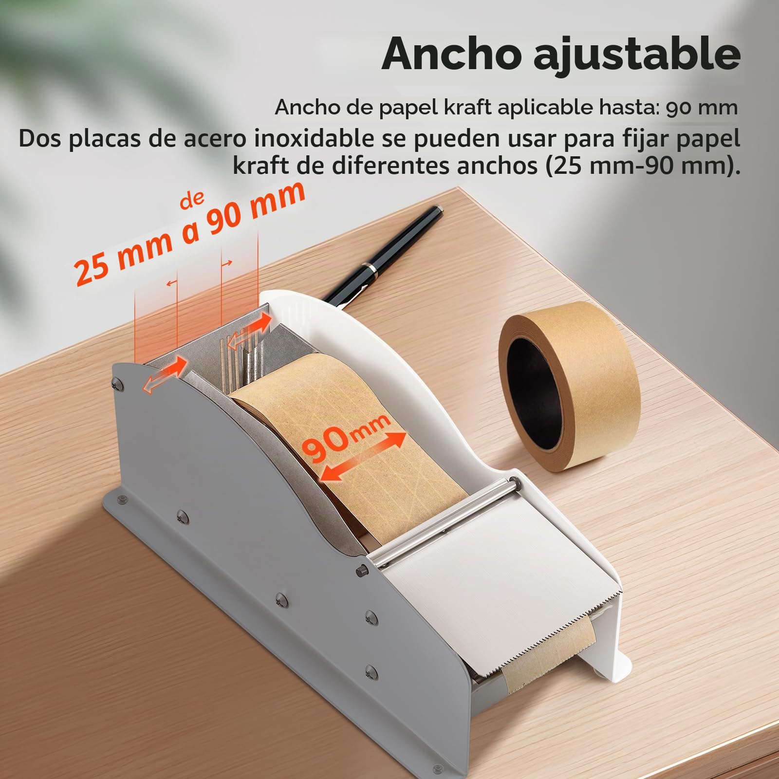 Bonvoisin Distribuidor Manual de Cinta Activada por Agua para Papel Kraft | Para Cinta Adhesiva 25-90 mm, Cuerpo de Acero, Cuchilla de Acero Inoxidable, Depósito de Agua para 3-5 Horas