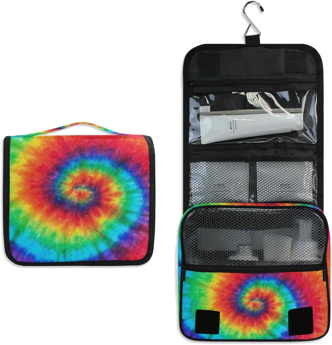 AUUXVA KUWT Hanging Toiletry Bag Abstract Colorful Swirl Tie Dye Cosmetic Travel Bag Portable Makeup Organizer for Cosmetics, Toiletries and Travel Accessories