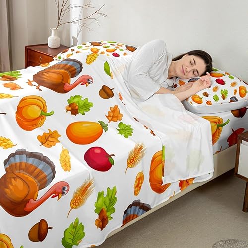 Miniatura 8 de Juego de sábanas de pavo salvaje, tamaño Queen para niños y niños, bonito juego de sábanas de pavo, regalos del día de Acción de Gracias para niñas