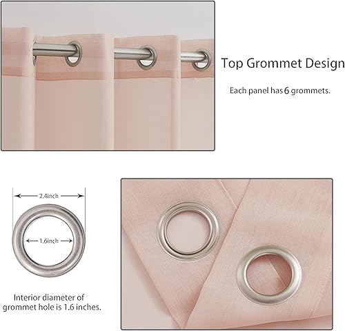 Miniatura 9 de July Joy Cortinas semitransparentes con aspecto de lino para dormitorio, sala de estar con ojales, cortinas de gasa sólida filtrantes de luz, juego