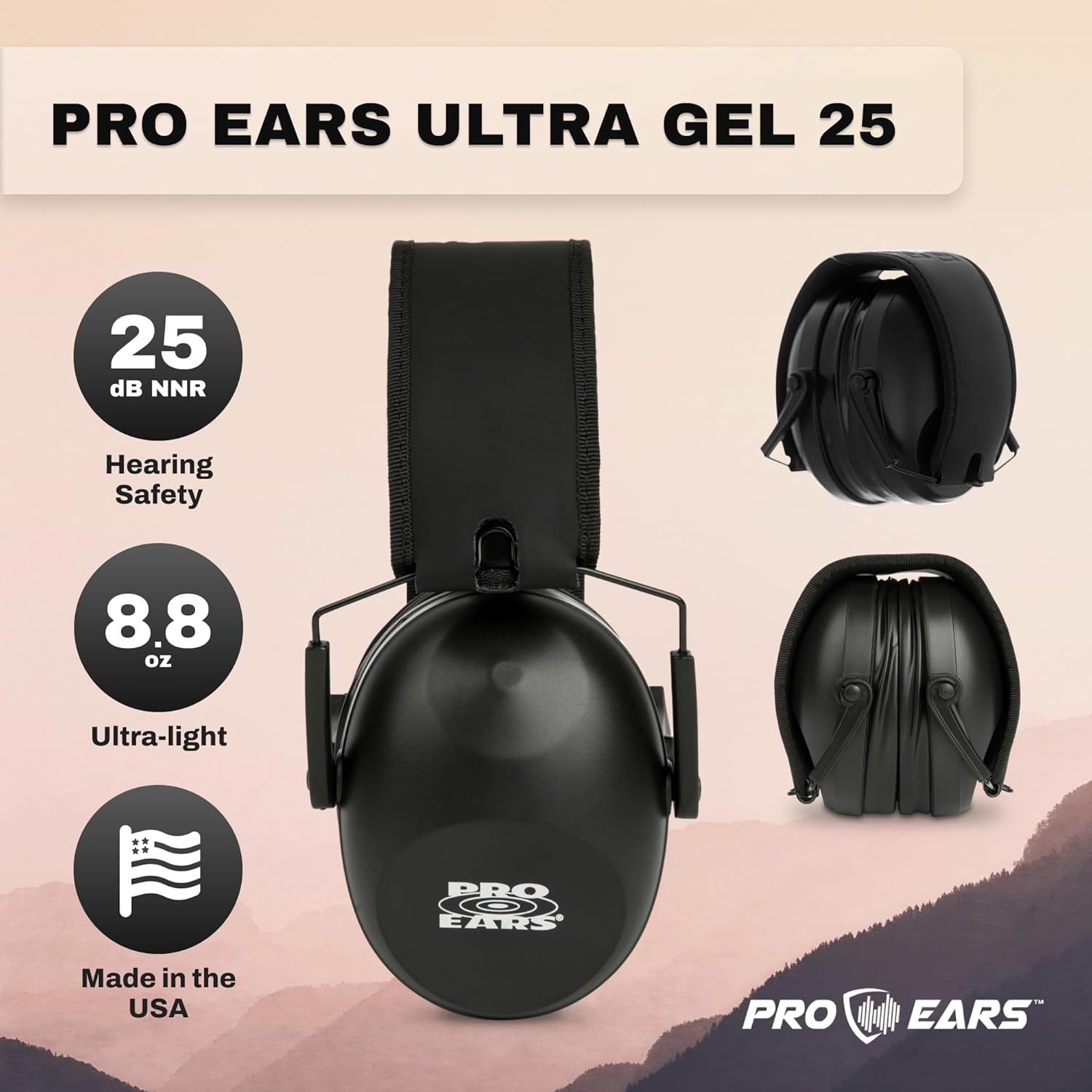 Pro Ears Gold II 26 Ear Muffs, NRR 26, Military Grade Hearing Protection w/DLSC Compression, Gel Ear Seals & Auto Shut Off