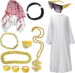 Desert King Outfit - Arab Costume Set, Sheik Robe Kit, Headscarf Accessory | Traditional Arabian Cosplay Outfit For Halloween