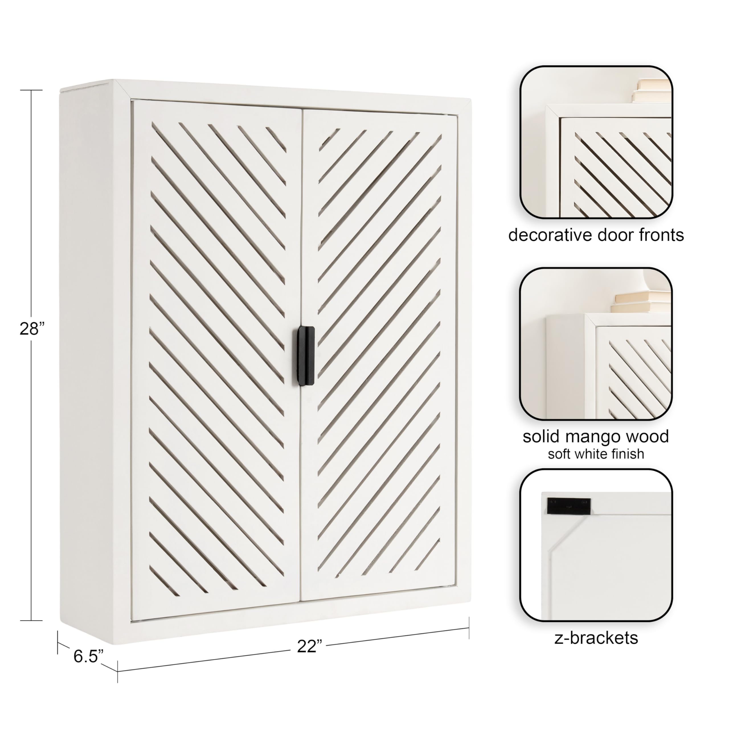 Kate and Laurel Mezzeta Decorative Coastal Two-Door Floating Bathroom Cabinet, 22 x 7 x 28, White, Decorative Over Toilet Storage Cabinet for Use as Bath Storage or Living Room Décor