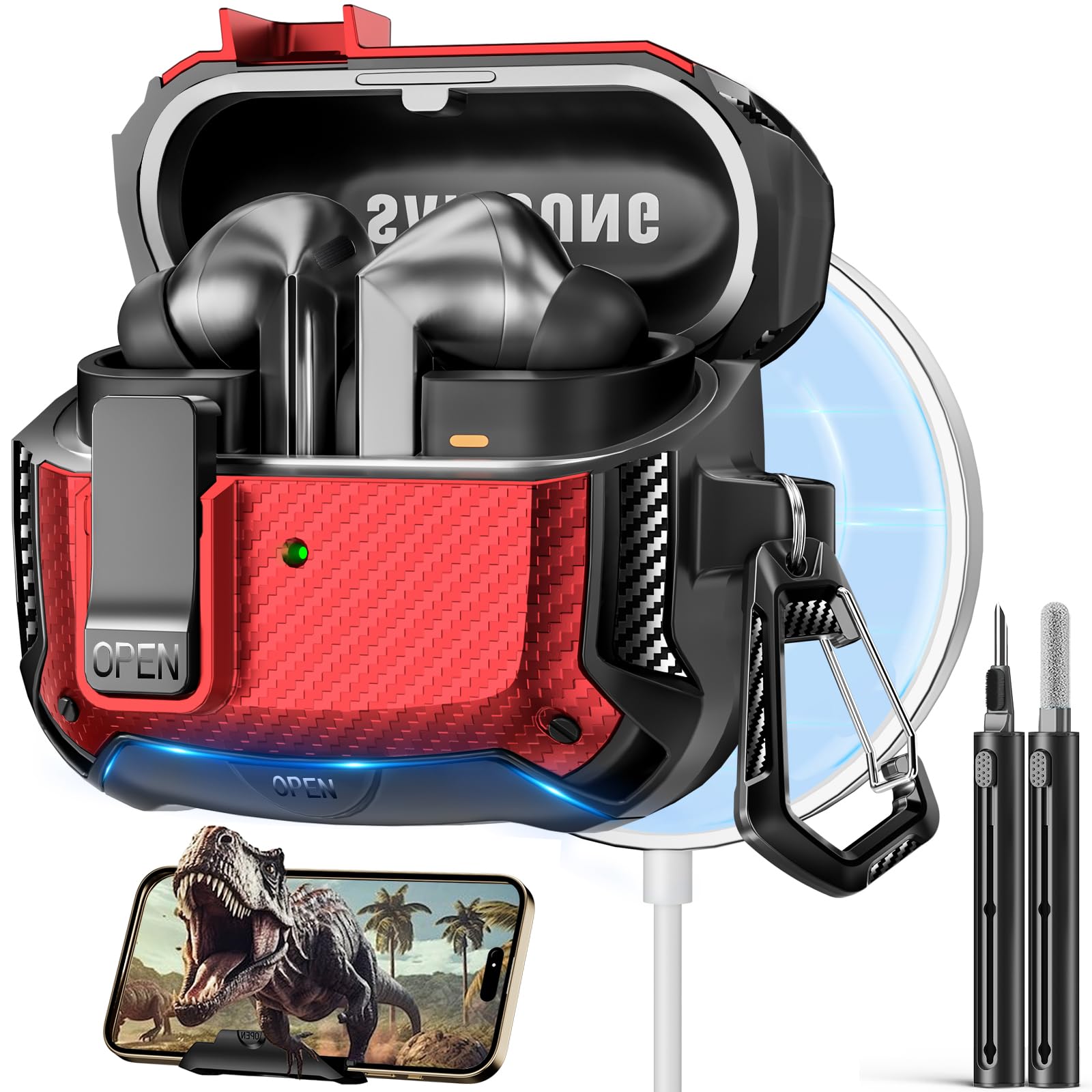 Samsung Galaxy Buds3 FE (2025) / Buds3 Pro (2024) / Buds 3 ケース (2024) 対応 携帯電話スタンド付き MagSafe対応 安全なロッククリップデザイン&クリーニングキット付き