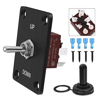 RVMARINEPAT Momentary Reverse Polarity Switch 12V DC Polarity Reversing Switch Waterproof with Up Down Mounting Panel 12 Volt DPDT Toggle Switch 3 Position RV Jack Switch for Motor Control