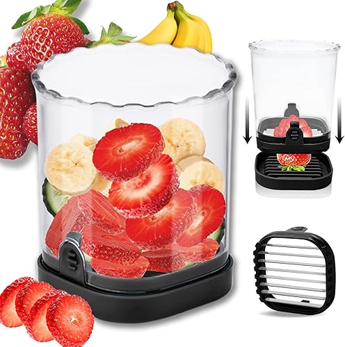 Hendiy Cortador de fresas con cuchillas inoxidables, taza para cortar huevos y frutas para plátano, pepino, champiñones, utensilios de cocina