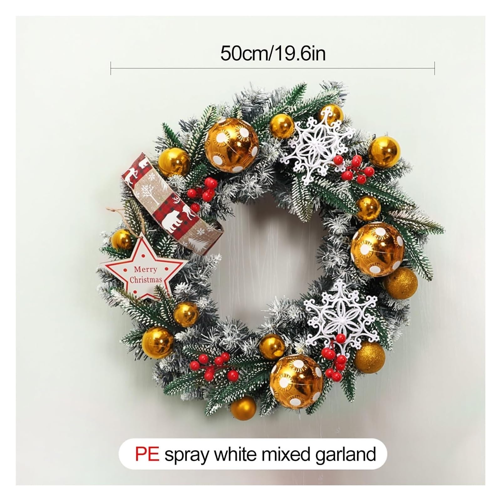 girlanda świąteczna, Sztuczna girlanda sosnowa z jagodami, kulką, girlandami do dekoracji werandy(Gold)