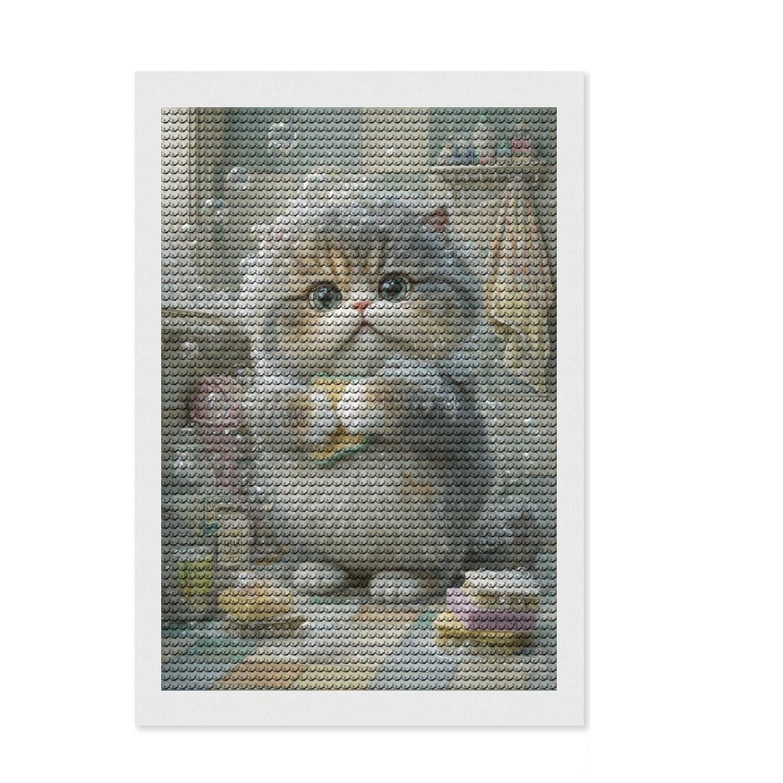 Junmoney Cat Bath Bliss Diamond Art Kit 8"x12", for Family Craft Time, Easy to Follow Symbols, Thoughtful Handmade Gift, Living Room Decor