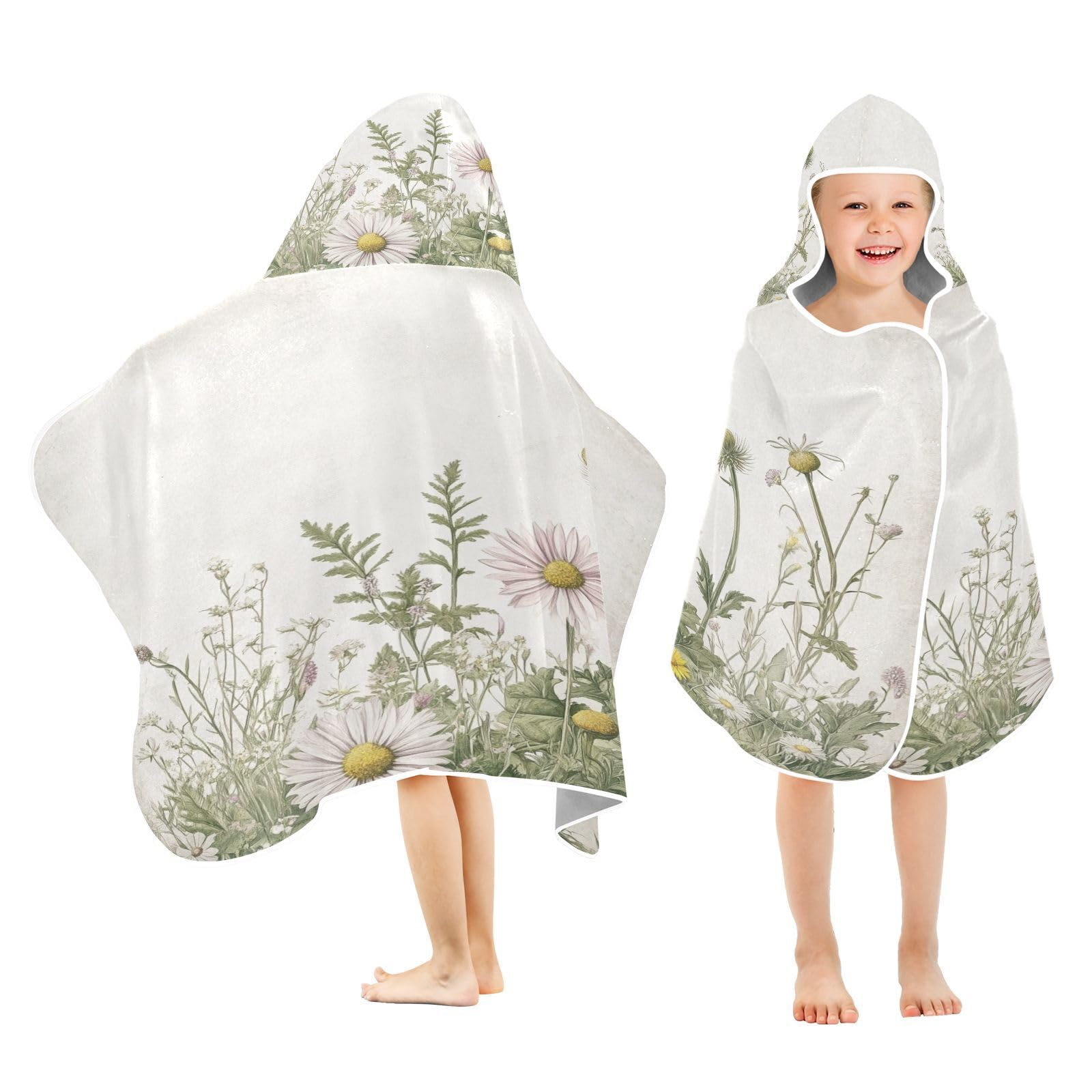 Kigai Wildflowers Hooded Beach Towel for Kids Soft Absorbent Quick Dry Bath Towel with Hood Lightweight Toddler Shower Pool Bath Wrap for Boys Girls