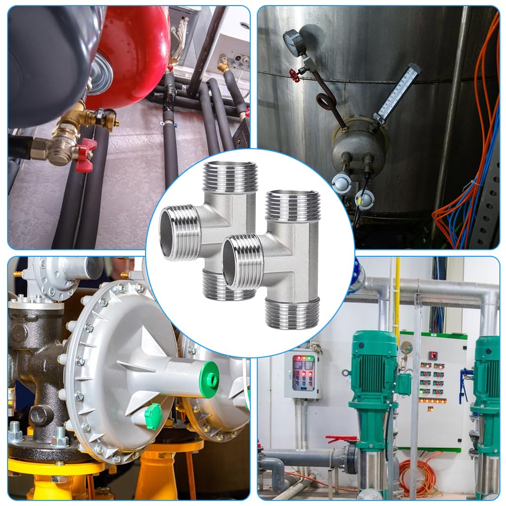 2 Stück Edelstahl T-Stück 3/4 Zoll, 3/4" AG Edelstahl 3-Wege T Verteiler, 3/4" BSP Außengewinde T förmig, DN20 T-Stücks Wasseranschluss, 3 Wege T-Verbindungsstück, 3 Wege T-Verbinder für Sanitär